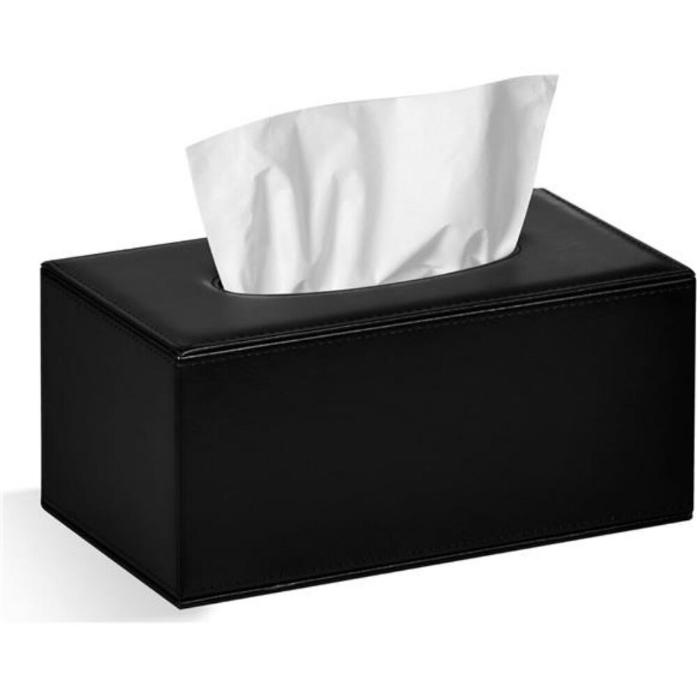 Black rectangular tissue box cover faux leather tissue holder for bathroom bedro